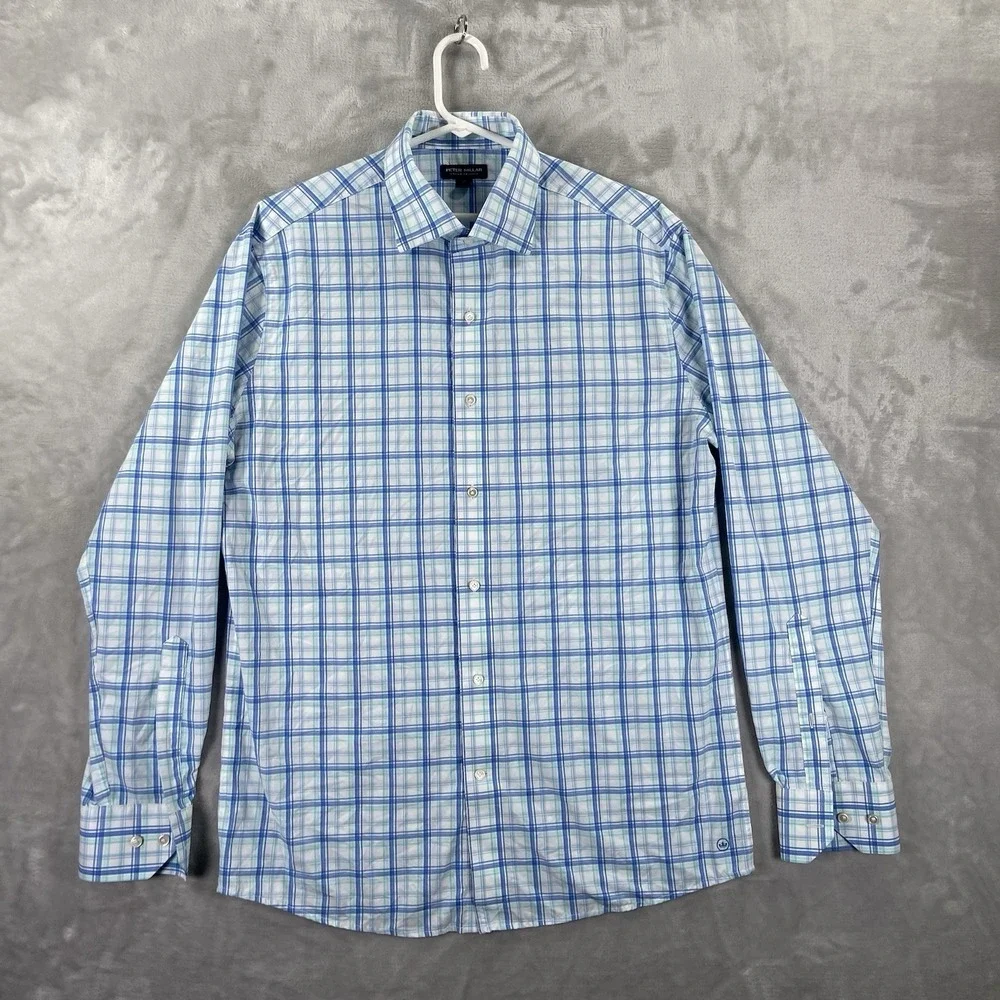 Peter Millar Shirt Mens Medium Crown Crafted Button Up Plaid Long Sleeve Casual